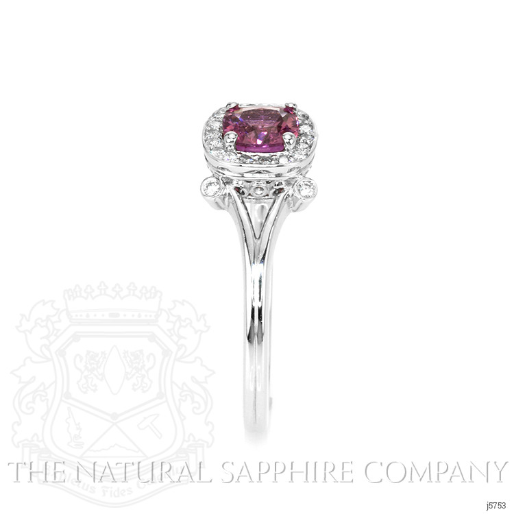 0.90 Ct. Purplish Pink Sapphire and Natural Diamond Antique Style Ring, Platinum 950